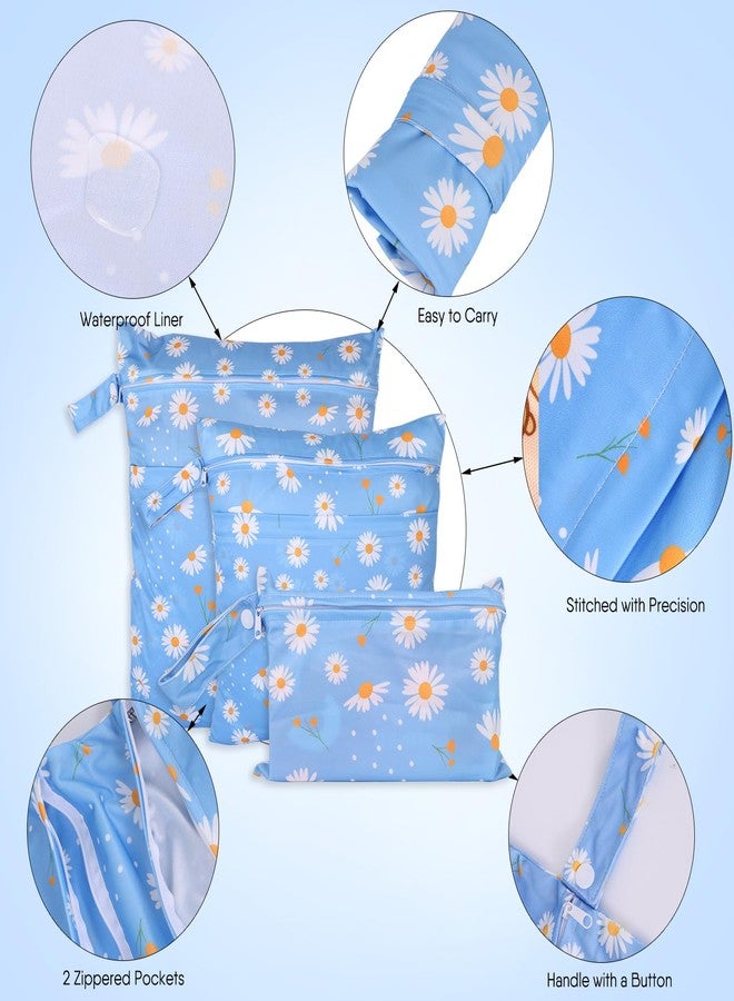 SANFERGE 3pcs Baby Cloth Diaper Wet Dry Bags, Waterproof Reusable Wet Bag with 2 Zipper Pockets & Handle, Washable Laundry Bags for Travel Beach Pool Daycare Yoga Gym Exercise Swimsuits, SML, Blue - Image 3